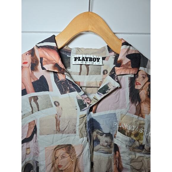 Playboy By Pacsun Mens Short Sleeve Button Up Rayon Shirt Graphic Playboy Size M - Picture 3 of 6
